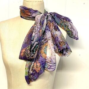 Hale Bob SILK Scarf - sheer purple + metallic gold oblong - head wrap, ascot